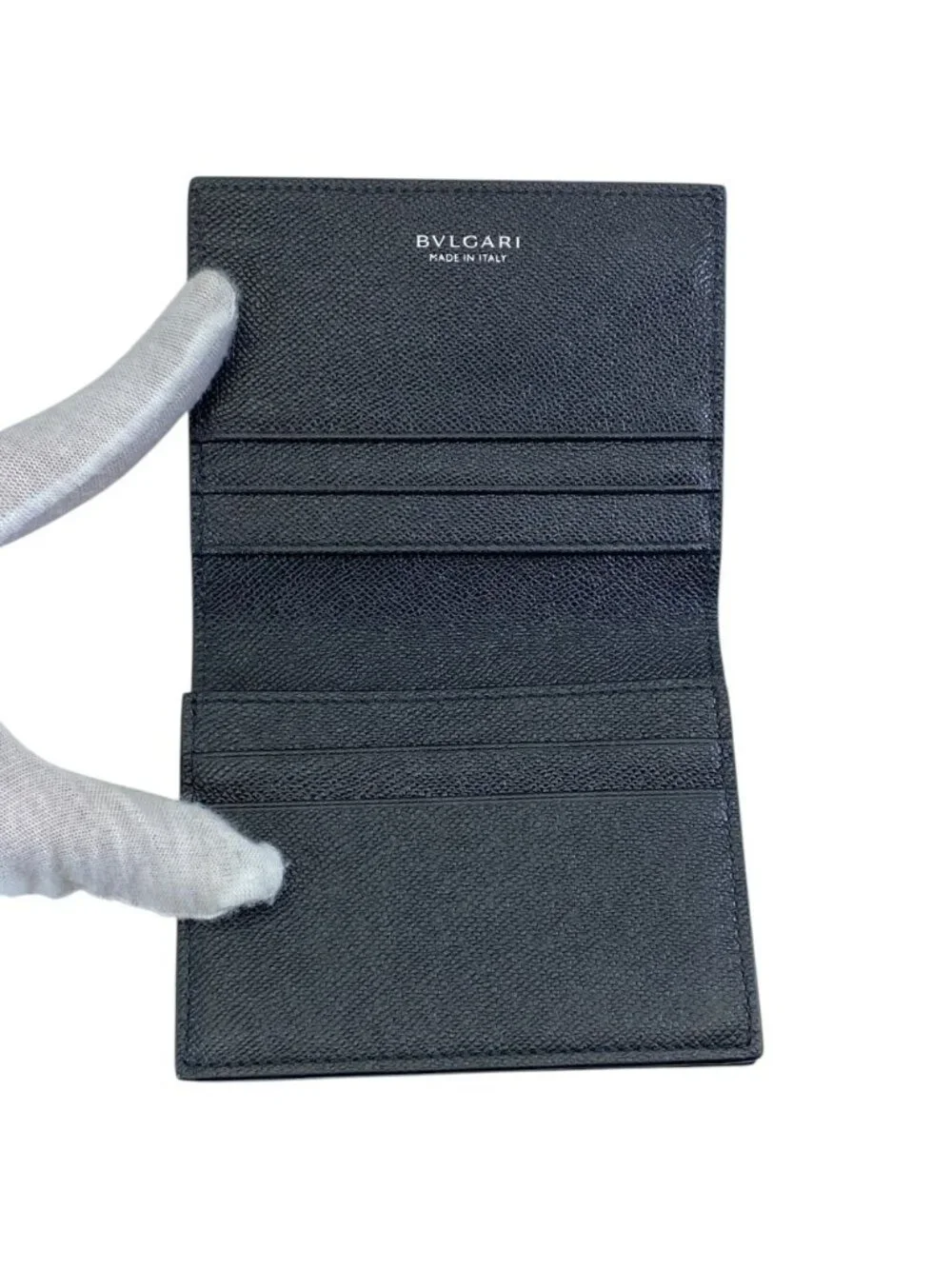 Bvlgari Card Slot Business Pass Case Fixed Era Leather Black Compact Capacity